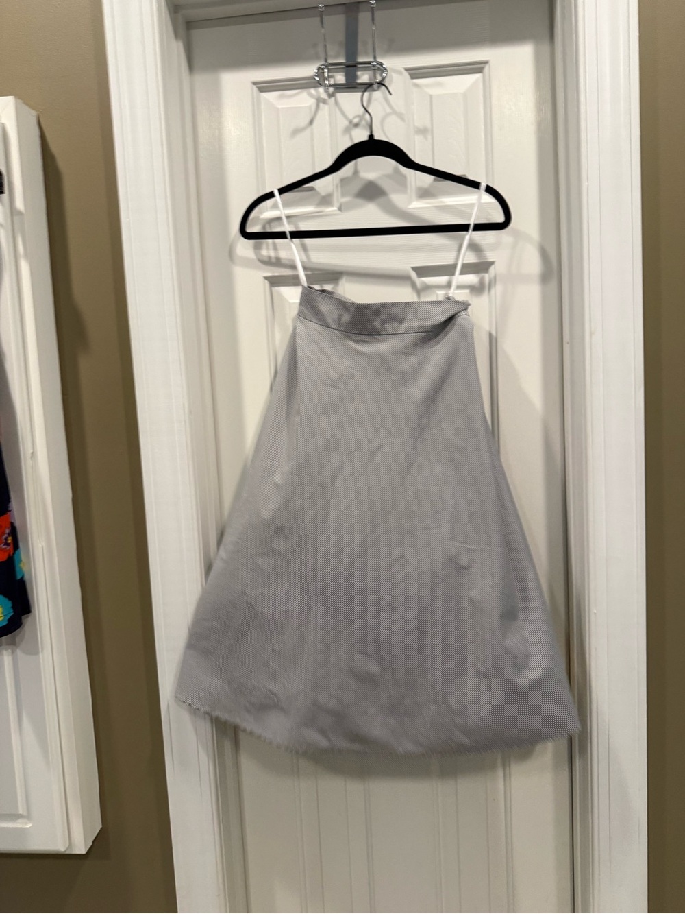 Alex Marie Light Gray and white stripe Aline midi skirt